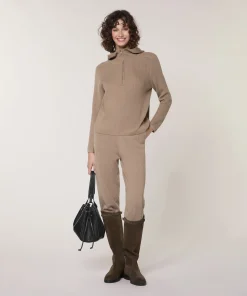 Discount Rodier Pull à capuche à côtes marron moka
