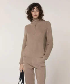 Discount Rodier Pull à capuche à côtes marron moka