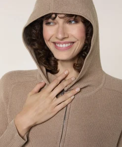 Discount Rodier Pull à capuche à côtes marron moka