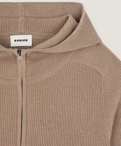 Discount Rodier Pull à capuche à côtes marron moka