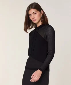 Online Rodier Pull à capuche bi-matière en laine noir
