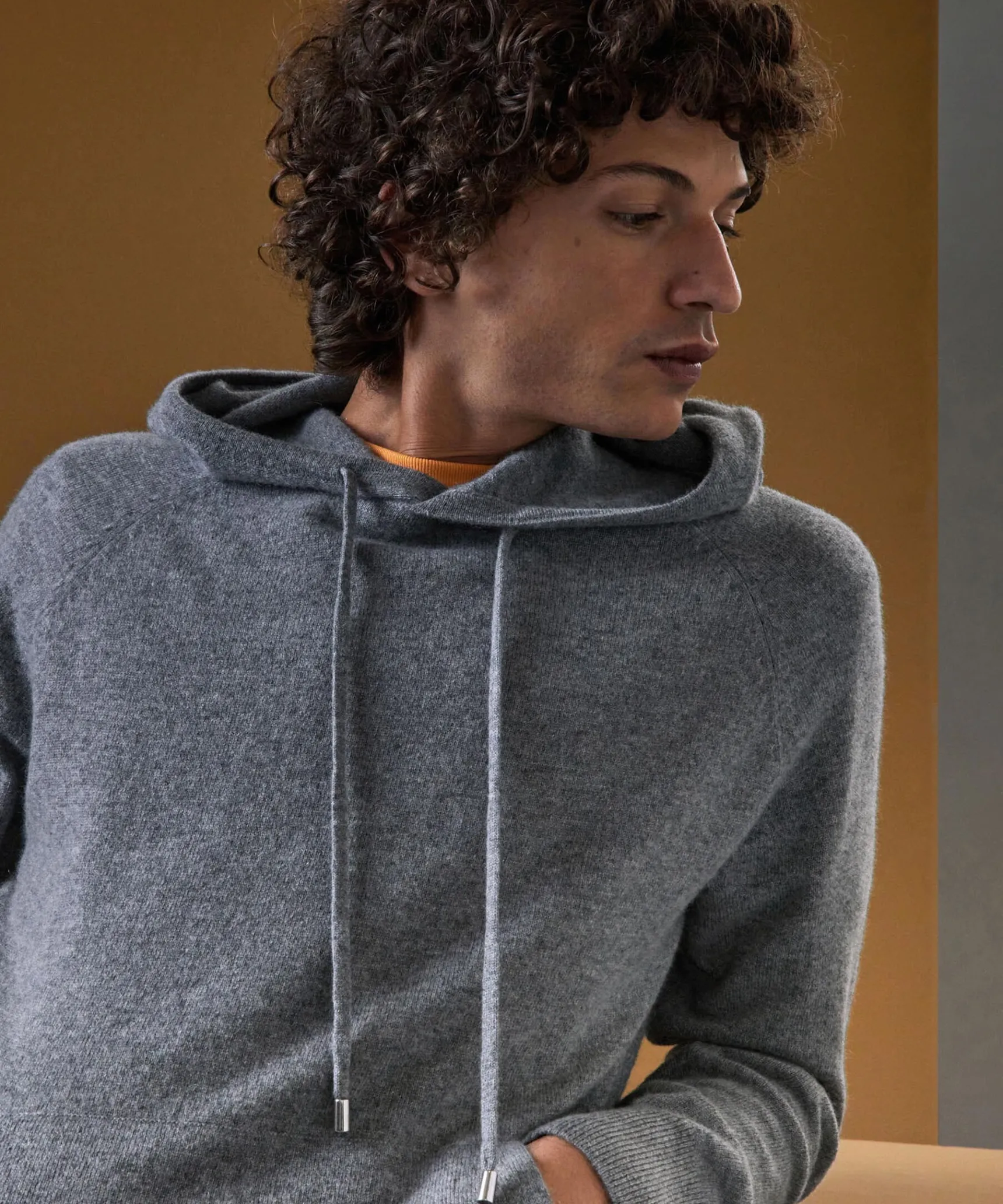 New Rodier Pull à capuche en cachemire 2 fils gris moyen