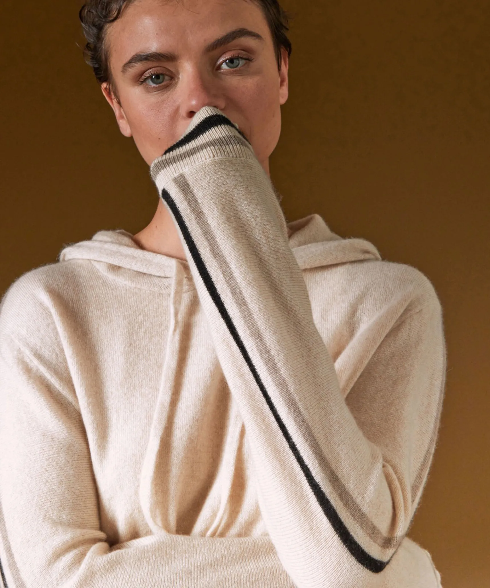 Clearance Rodier Pull à capuche en cachemire blanc crème