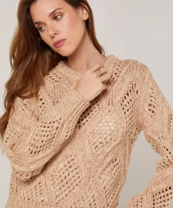 Outlet Rodier Pull ajouré en coton et laine beige ficelle