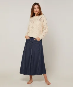 Online Rodier Pull ajouré en coton et laine blanc ivoire