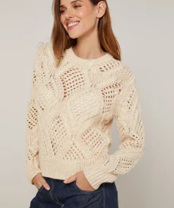 Online Rodier Pull ajouré en coton et laine blanc ivoire