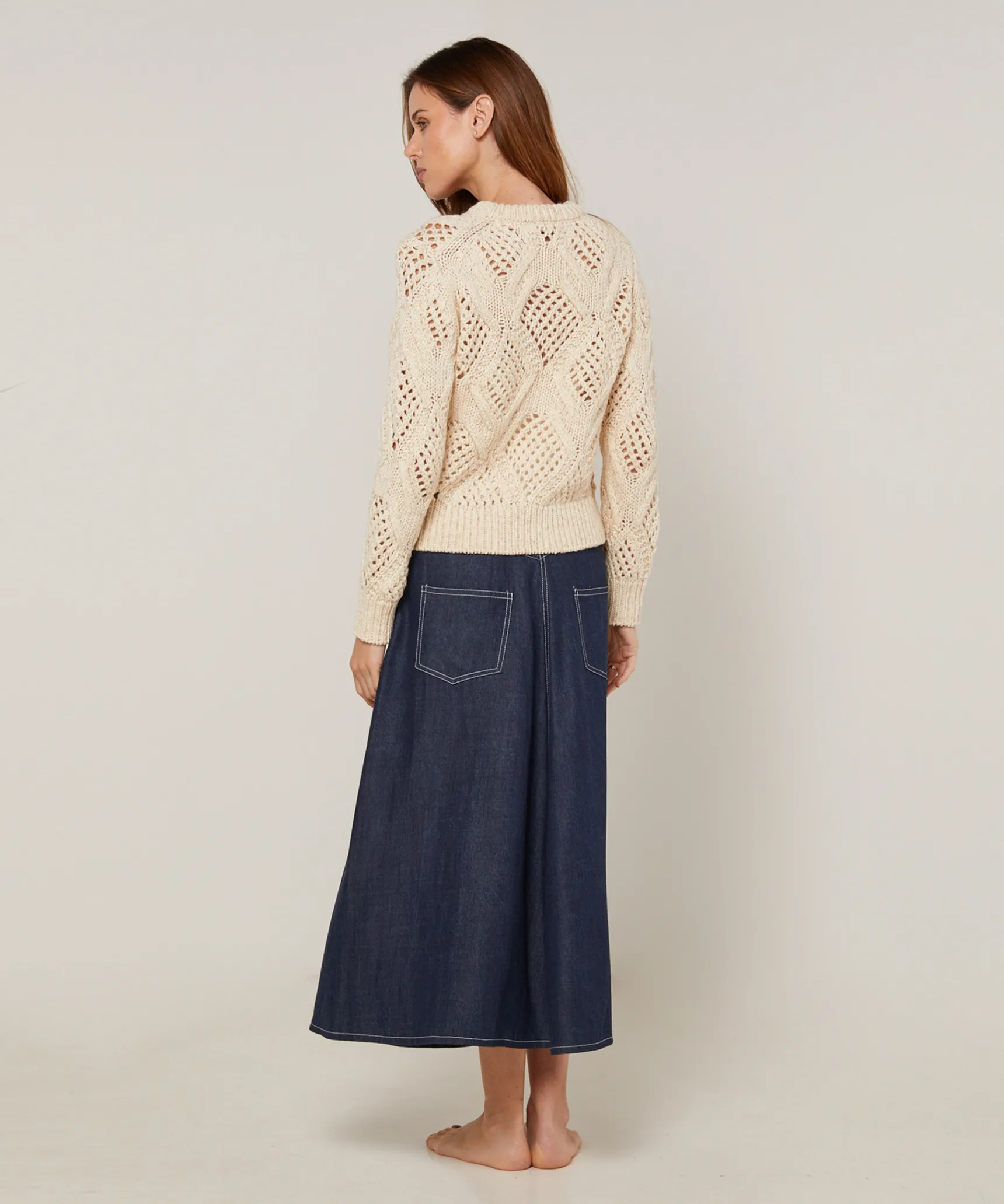 Online Rodier Pull ajouré en coton et laine blanc ivoire