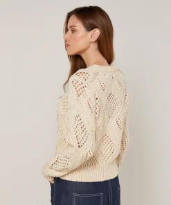 Online Rodier Pull ajouré en coton et laine blanc ivoire