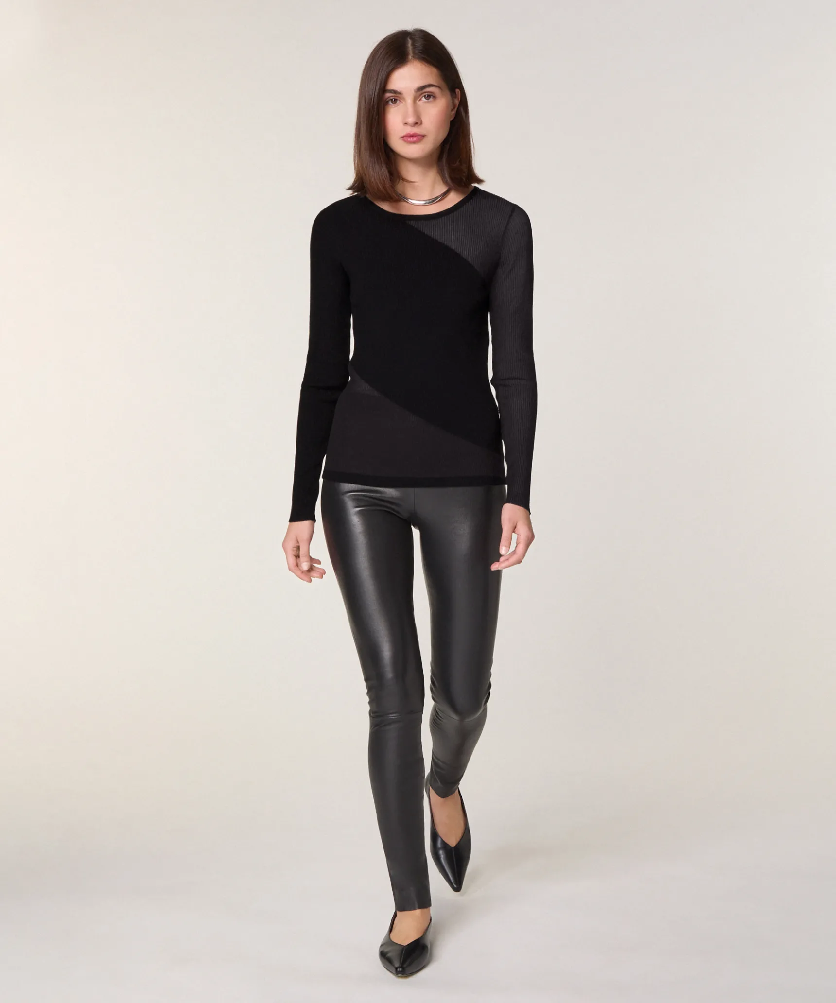 New Rodier Pull bi-matière en laine noir