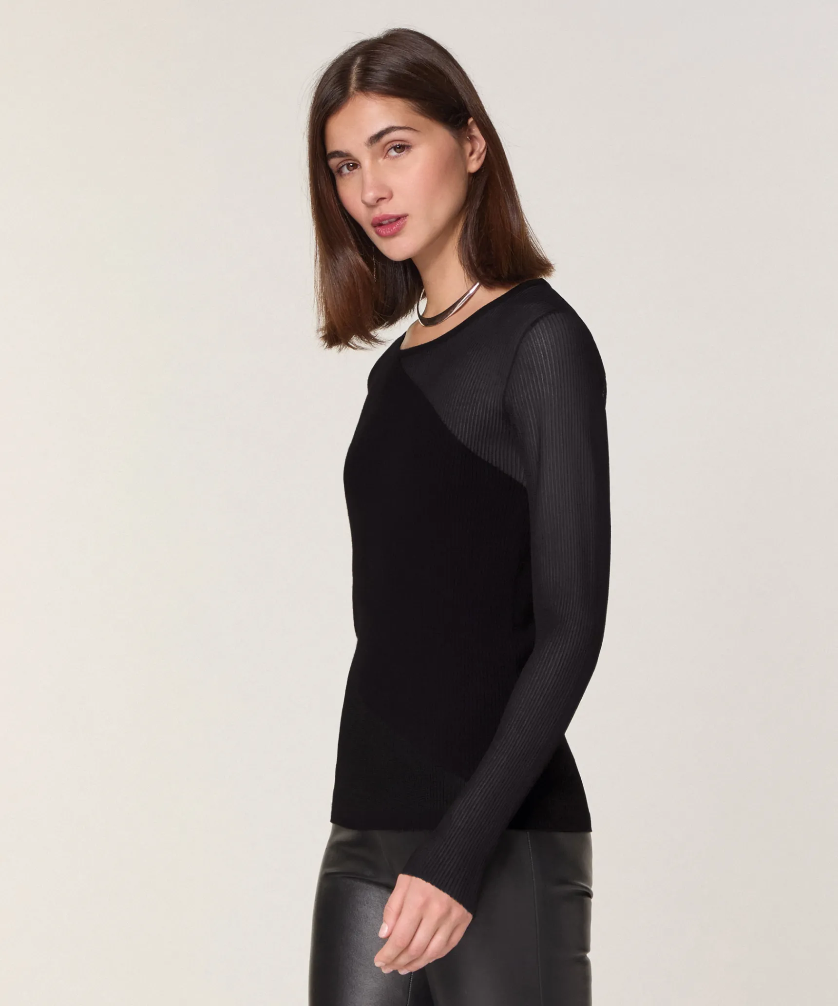 New Rodier Pull bi-matière en laine noir