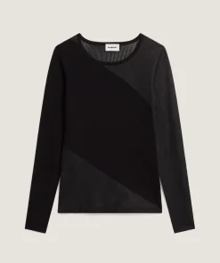 New Rodier Pull bi-matière en laine noir