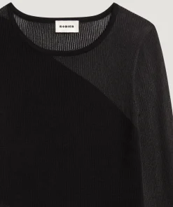 New Rodier Pull bi-matière en laine noir