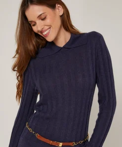 Clearance Rodier Pull chaussette col polo bleu denim