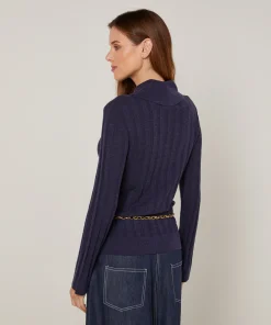 Clearance Rodier Pull chaussette col polo bleu denim