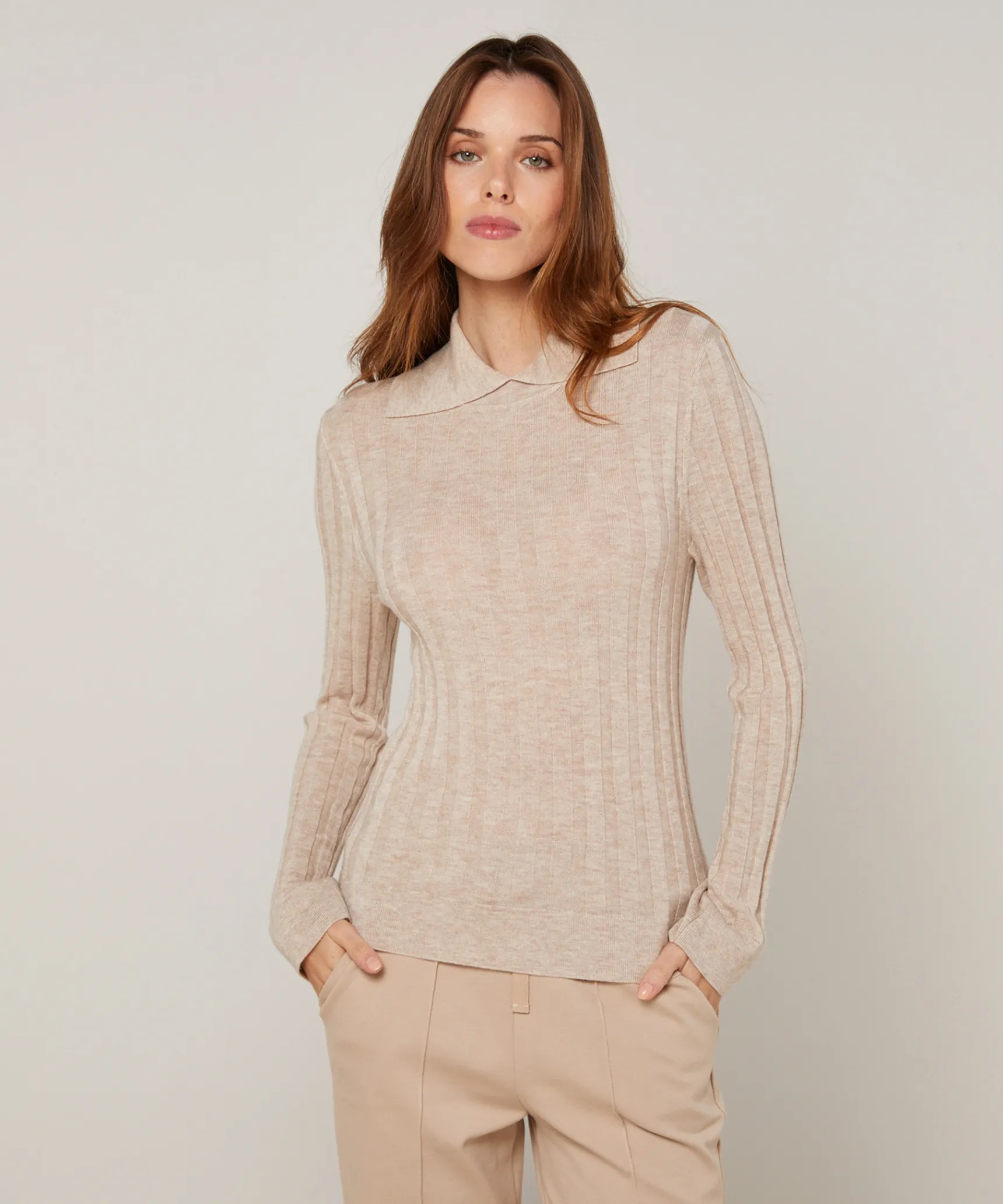 Sale Rodier Pull chaussette col polo beige