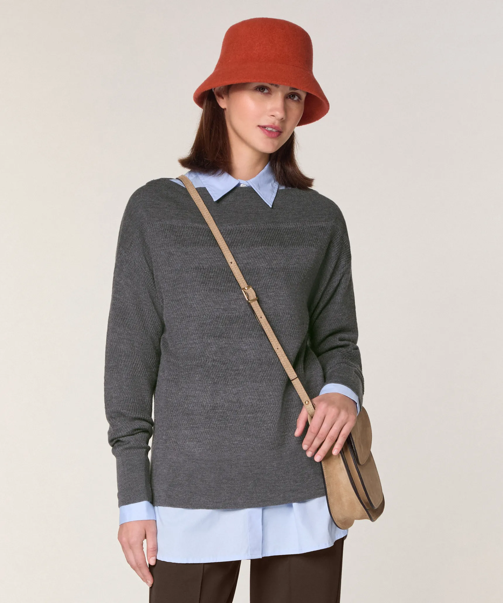 Discount Rodier Pull col bateau en laine mérinos gris foncé