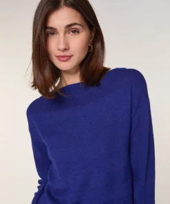 Clearance Rodier Pull col bateau en laine mérinos bleu océan