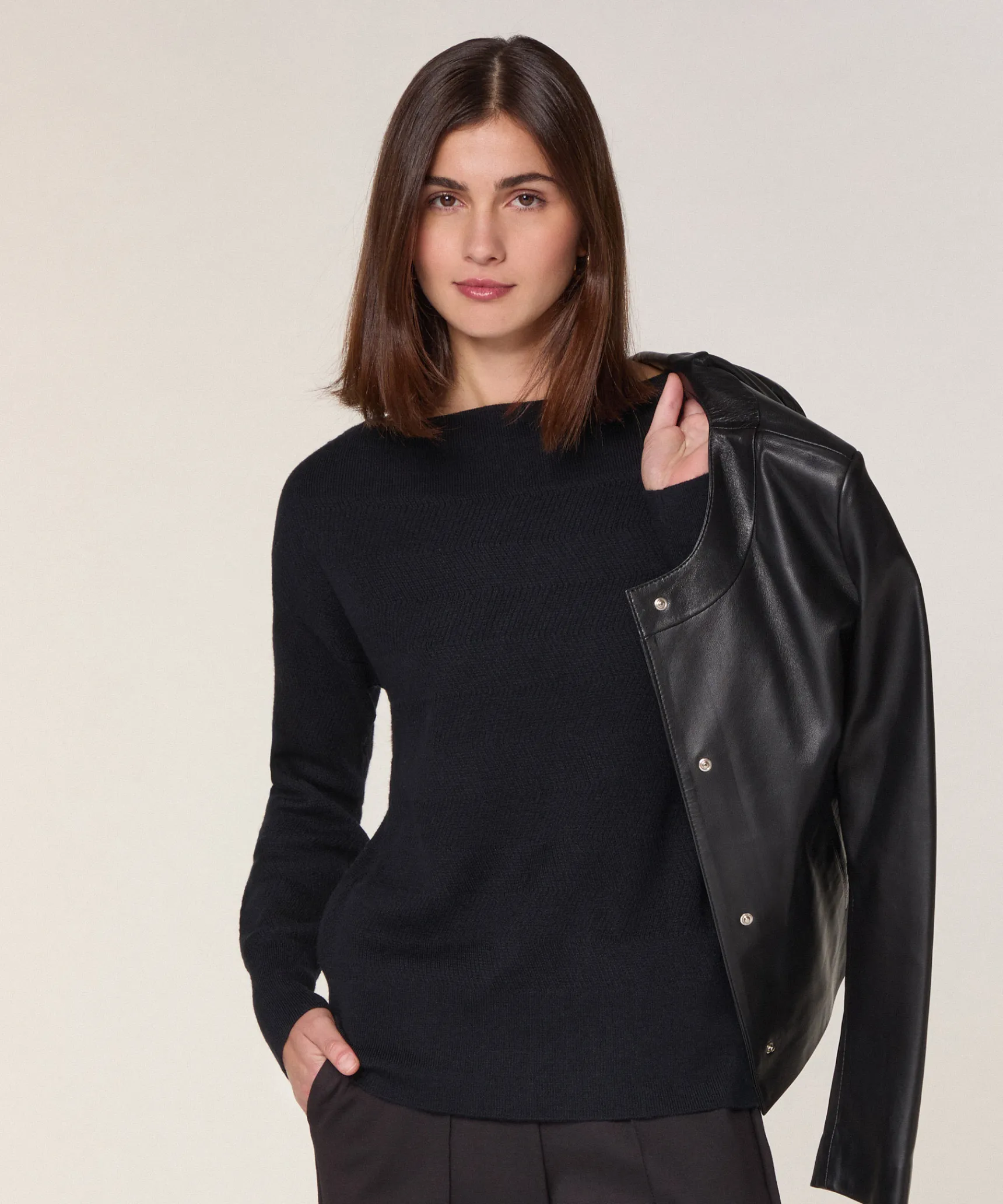 Sale Rodier Pull col bateau en laine mérinos noir