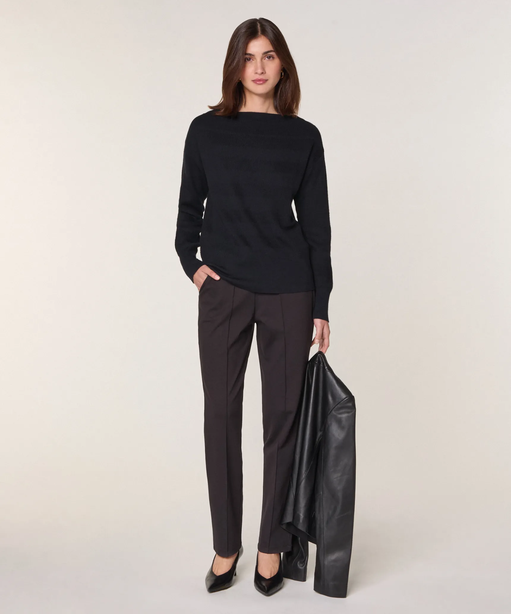 Sale Rodier Pull col bateau en laine mérinos noir