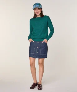 Clearance Rodier Pull col bateau en laine mérinos vert gris