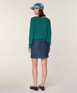 Clearance Rodier Pull col bateau en laine mérinos vert gris