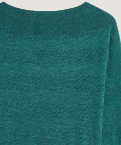Clearance Rodier Pull col bateau en laine mérinos vert gris