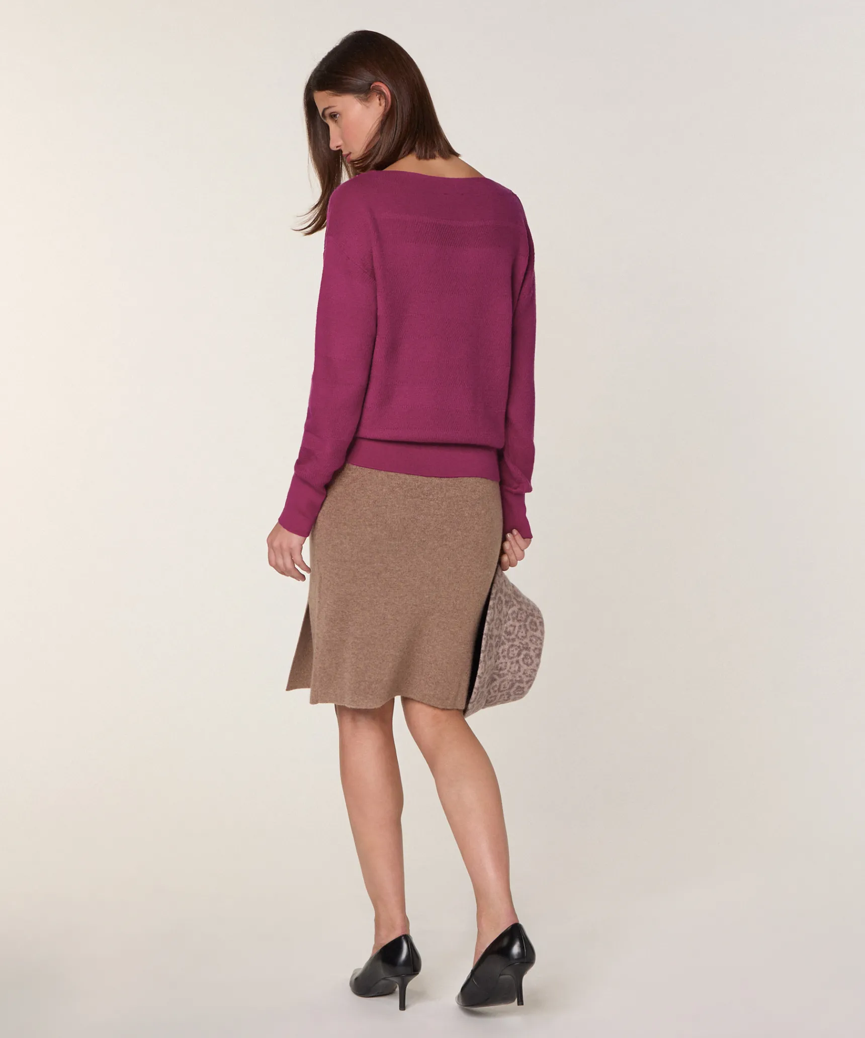 New Rodier Pull col bateau en laine mérinos rose fuchsia