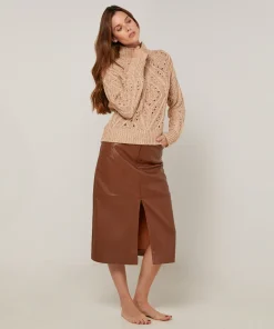 Online Rodier Pull col montant ajouré en coton et laine beige ficelle