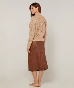 Online Rodier Pull col montant ajouré en coton et laine beige ficelle