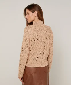 Online Rodier Pull col montant ajouré en coton et laine beige ficelle
