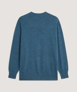 Outlet Rodier Pull col montant en laine mérinos bleu denim