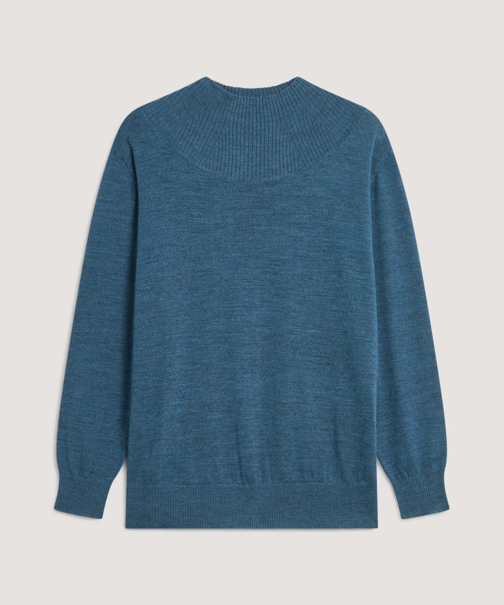 Outlet Rodier Pull col montant en laine mérinos bleu denim