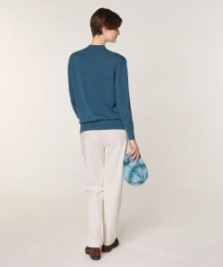 Outlet Rodier Pull col montant en laine mérinos bleu denim