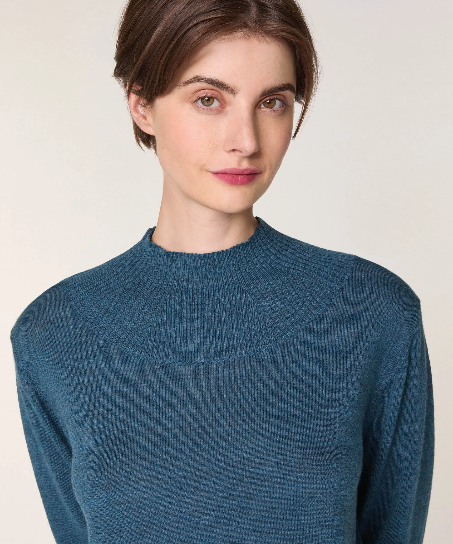 Outlet Rodier Pull col montant en laine mérinos bleu denim