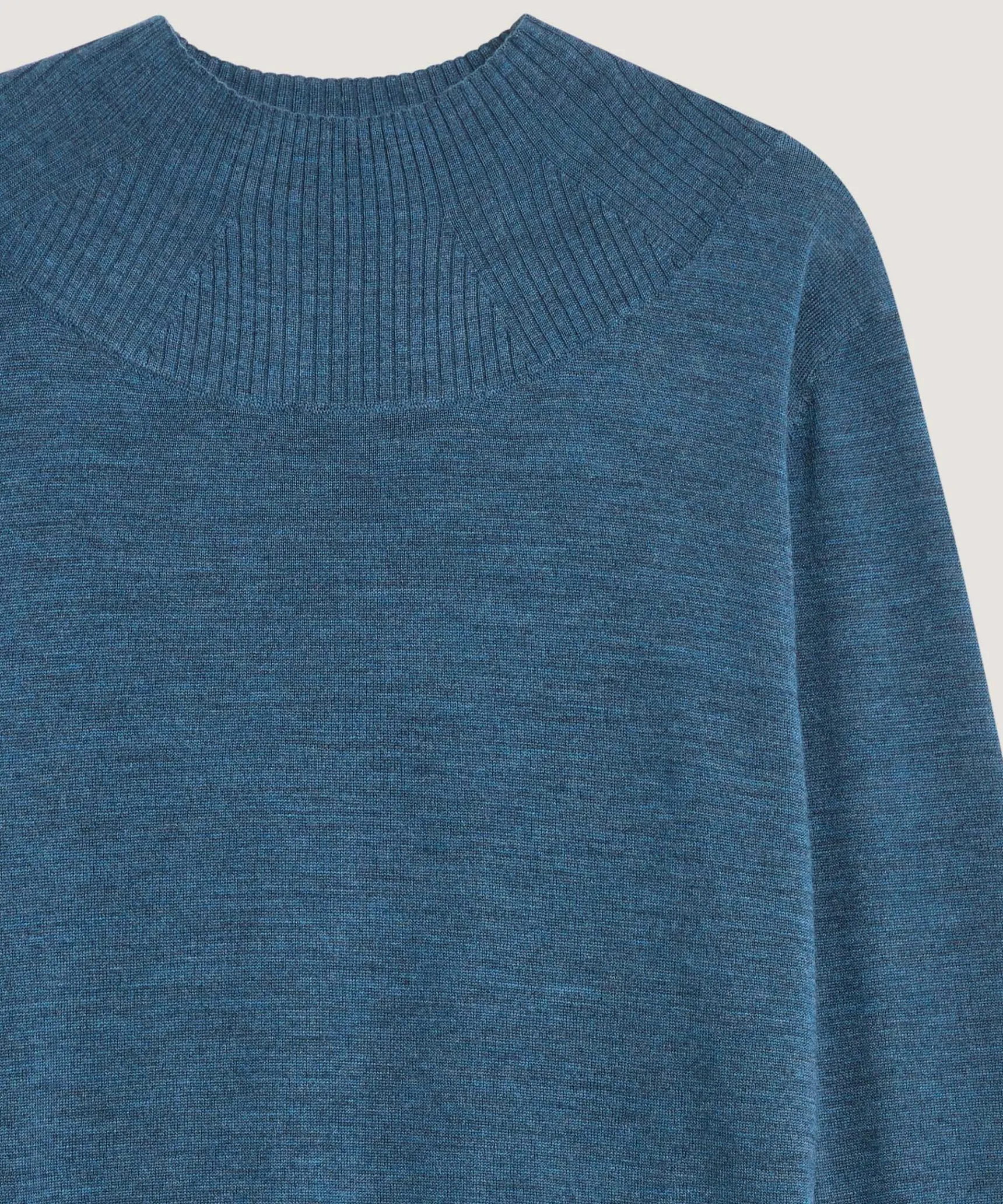 Outlet Rodier Pull col montant en laine mérinos bleu denim