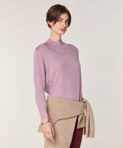 New Rodier Pull col montant en laine mérinos rose bonbon