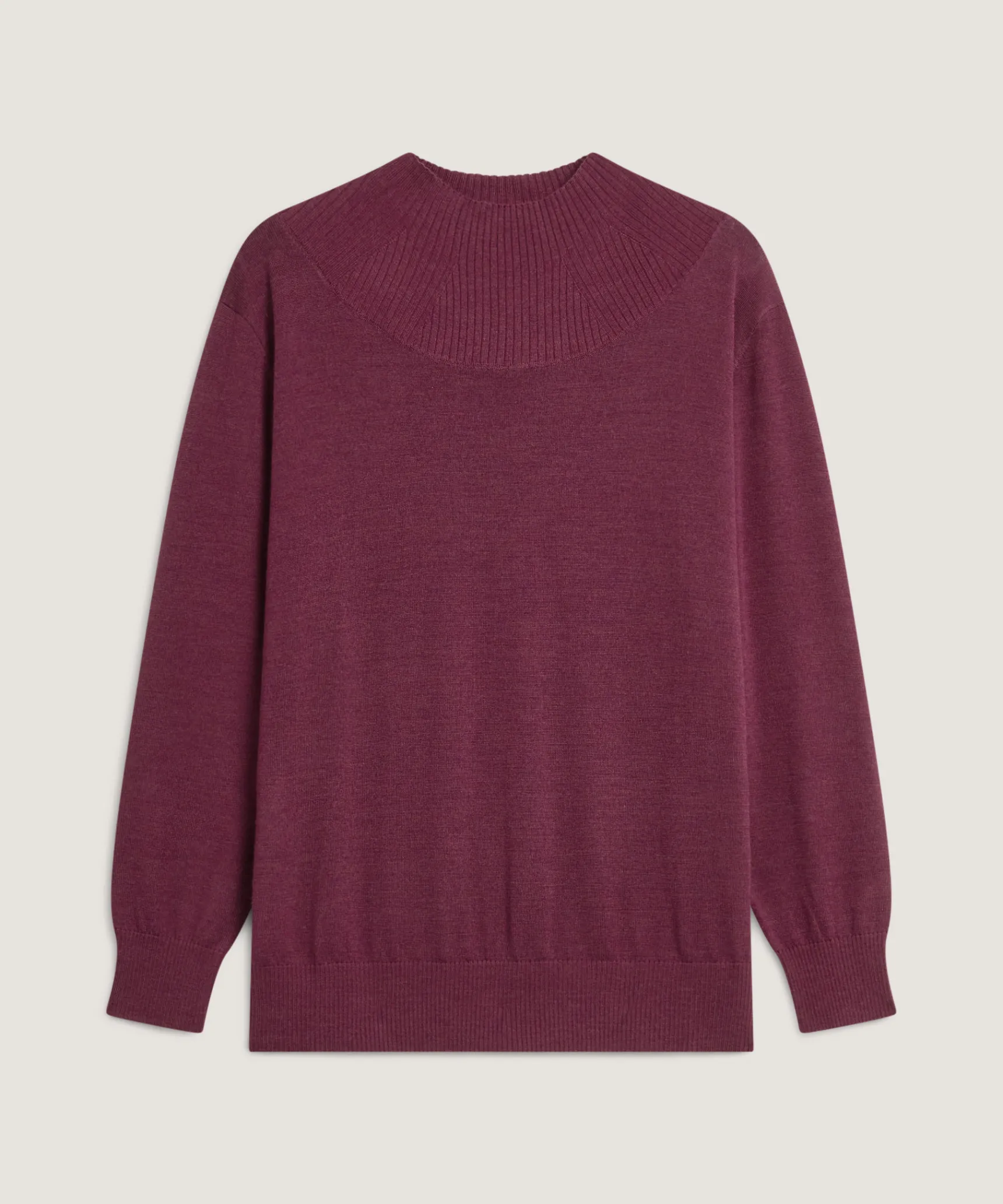 New Rodier Pull col montant en laine mérinos violet prune