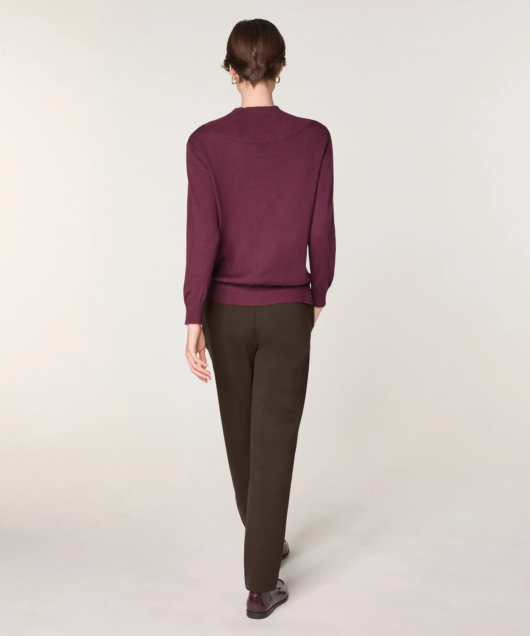 New Rodier Pull col montant en laine mérinos violet prune