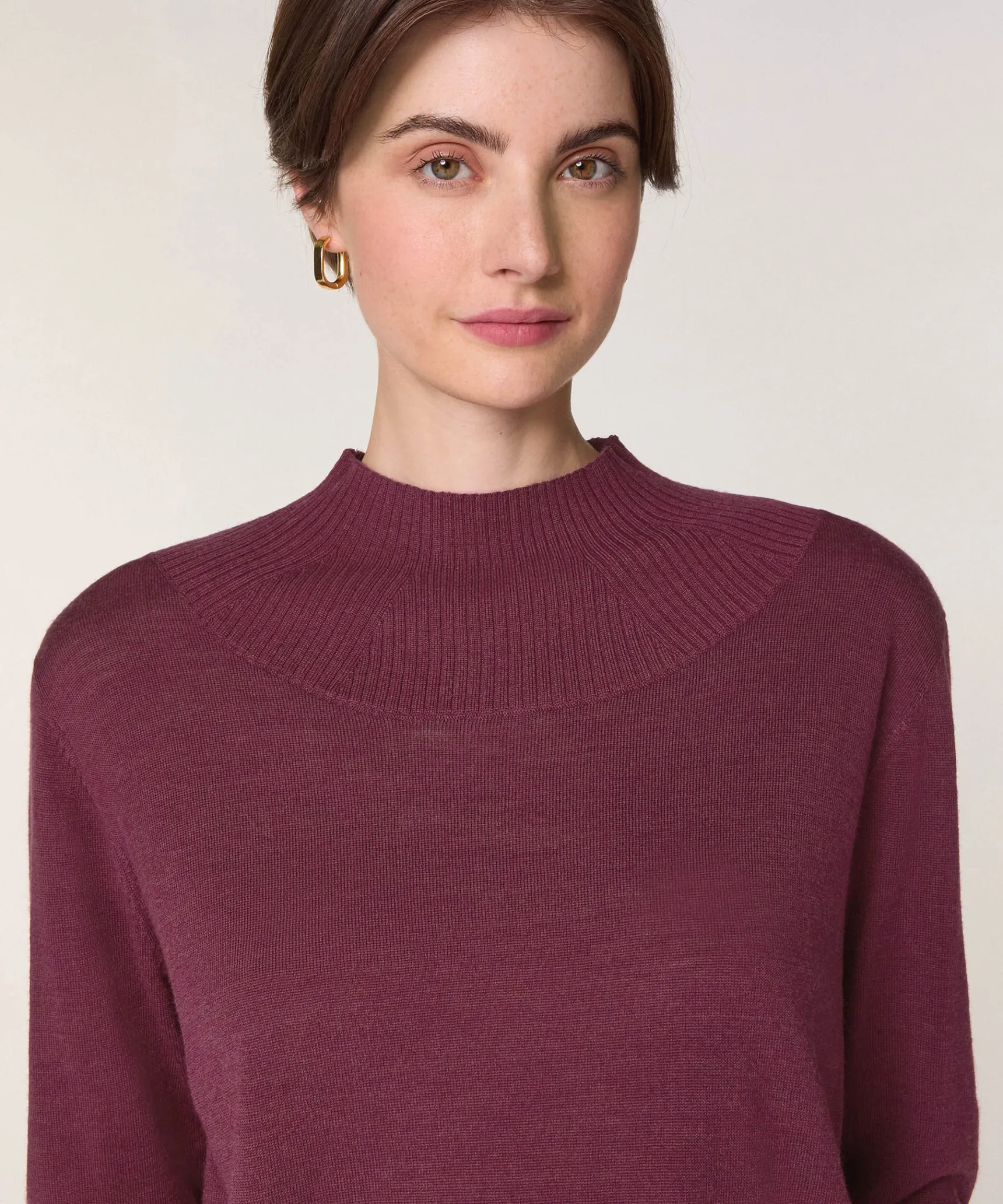 New Rodier Pull col montant en laine mérinos violet prune