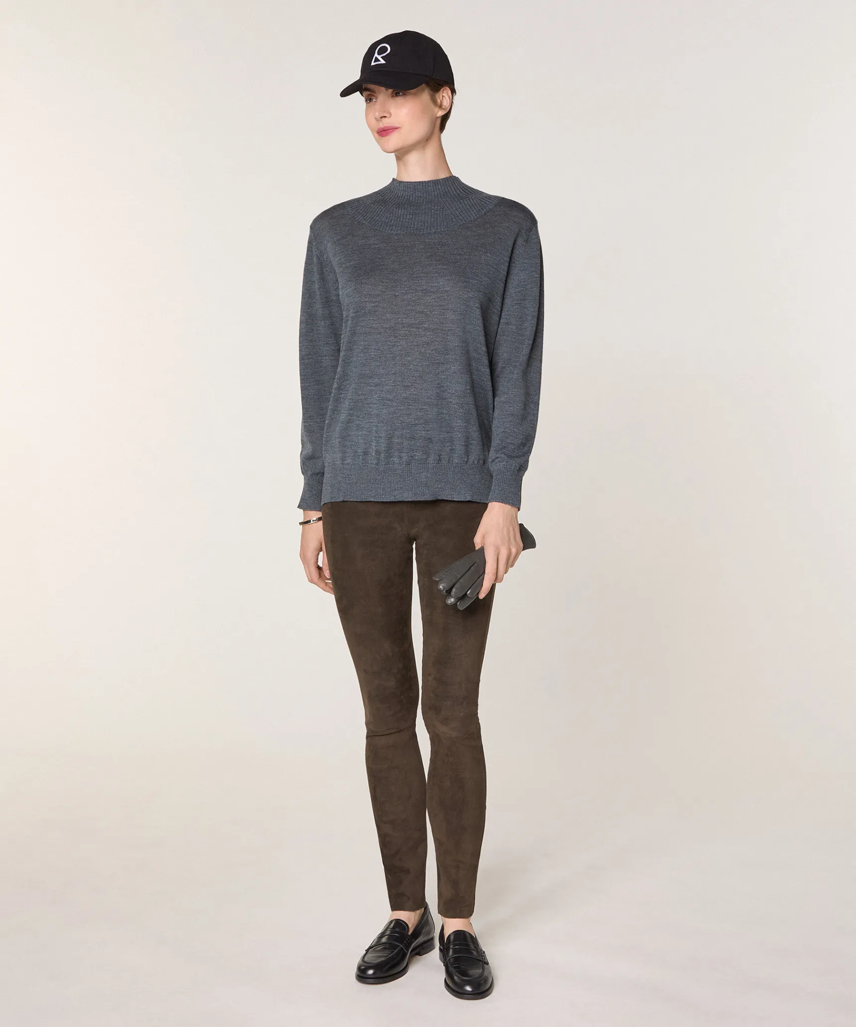 Outlet Rodier Pull col montant en laine mérinos gris plomb