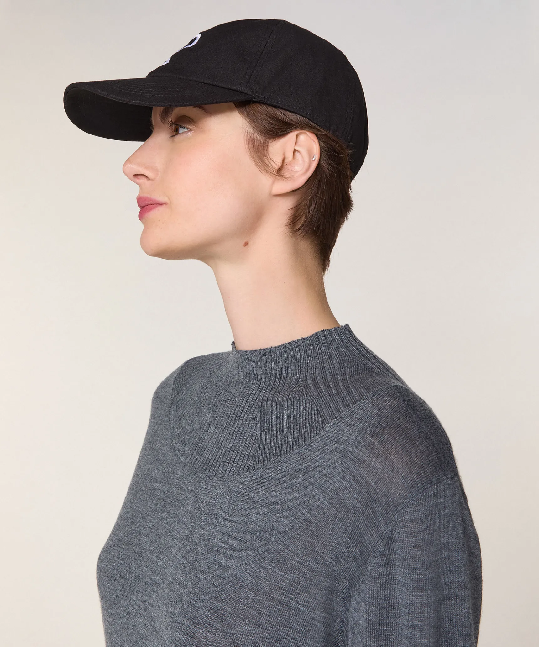 Outlet Rodier Pull col montant en laine mérinos gris plomb