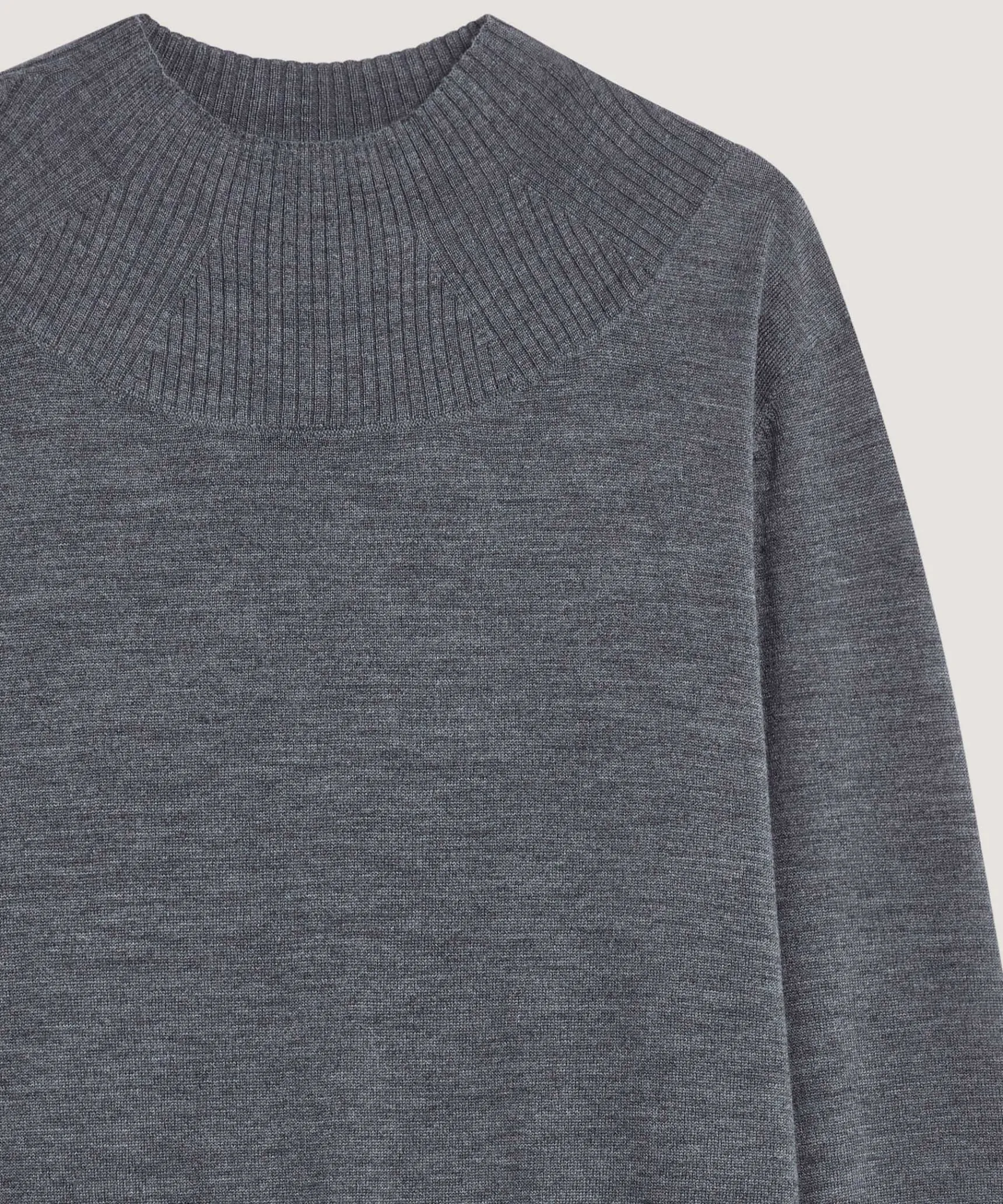 Outlet Rodier Pull col montant en laine mérinos gris plomb