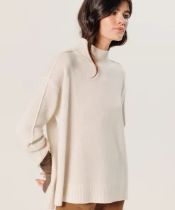 Outlet Rodier Pull col montant oversize en cachemire blanc écru