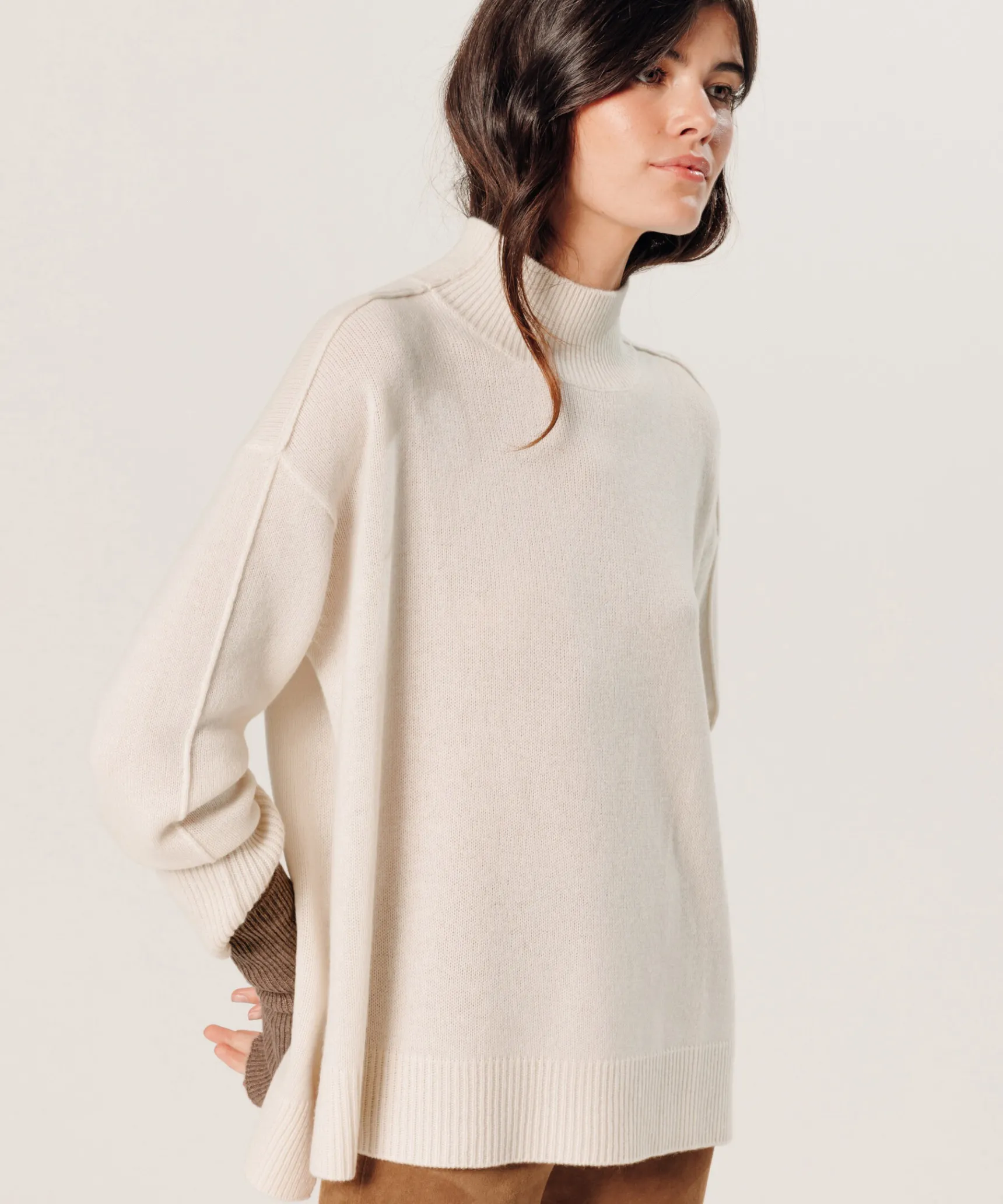 Outlet Rodier Pull col montant oversize en cachemire blanc écru