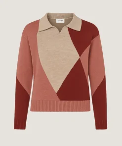 Rodier Pull col polo colorblock beige