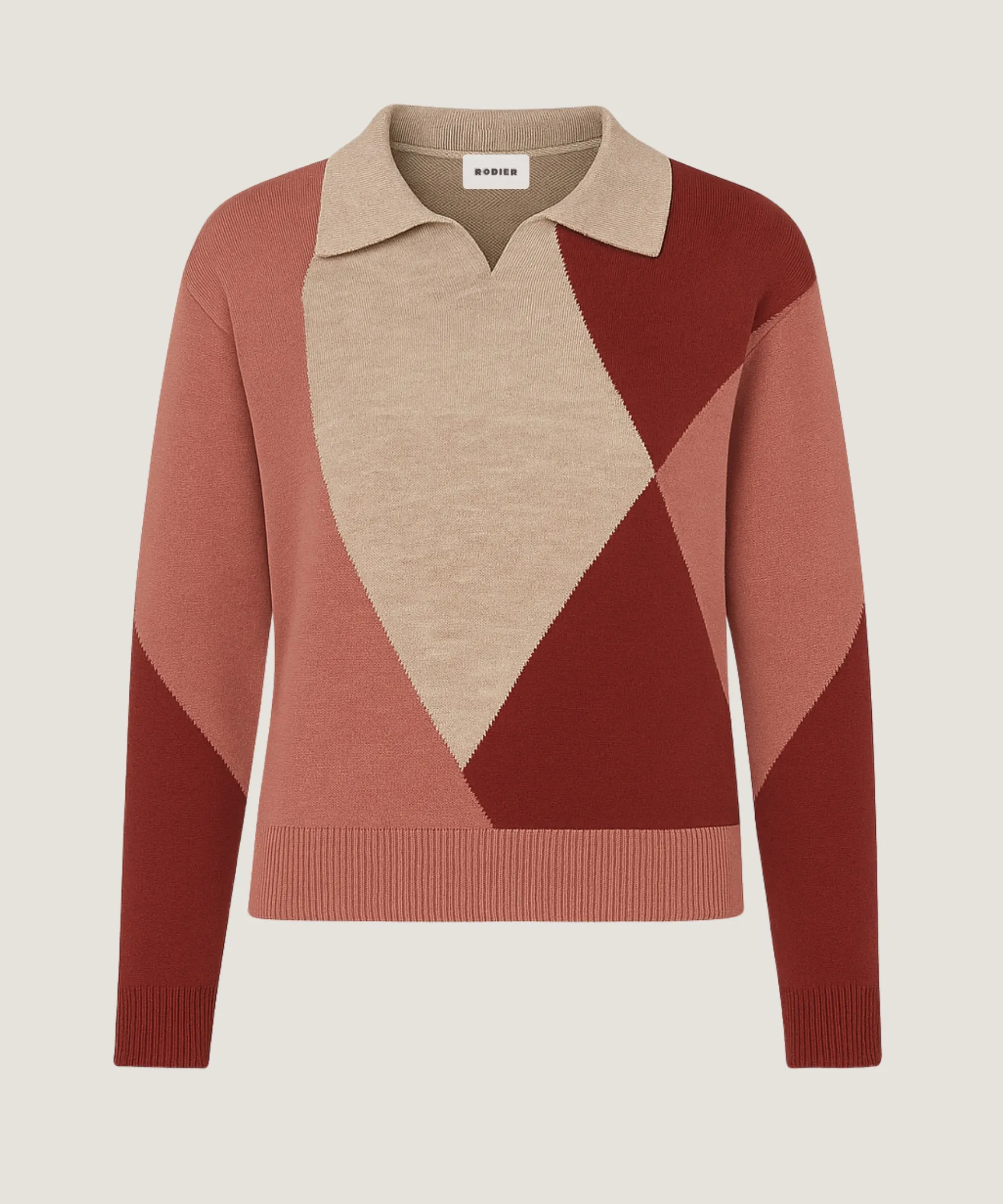 Rodier Pull col polo colorblock beige