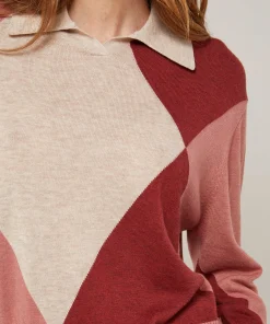 Rodier Pull col polo colorblock beige