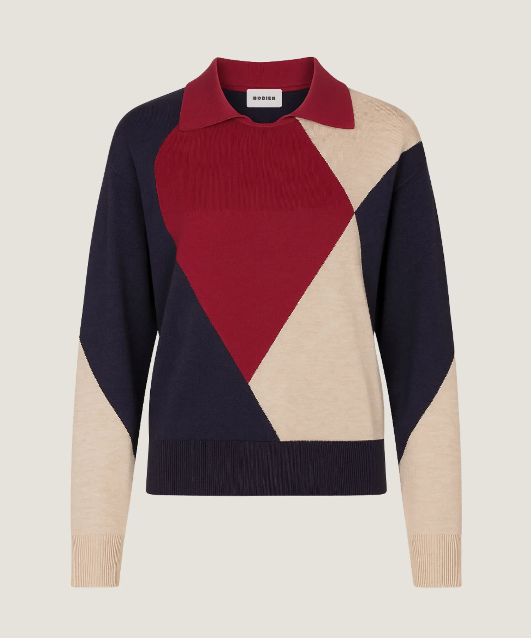 Online Rodier Pull col polo colorblock rouge grenat