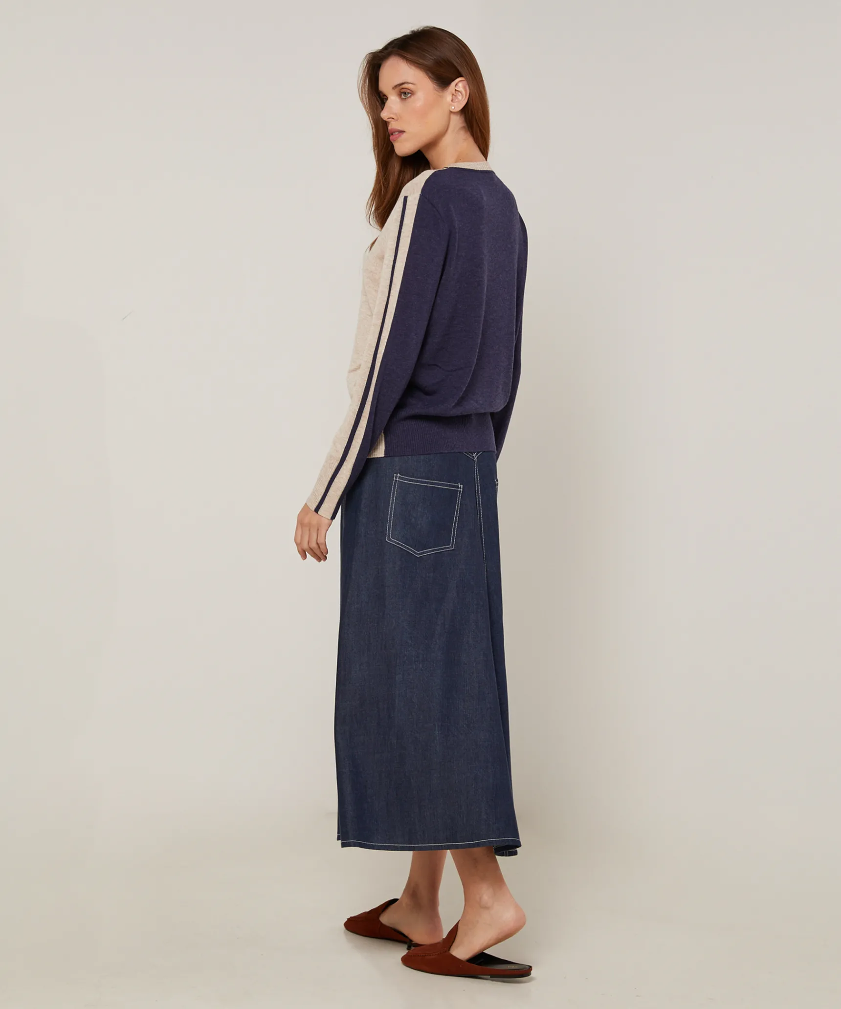 Hot Rodier Pull col rond bicolore beige