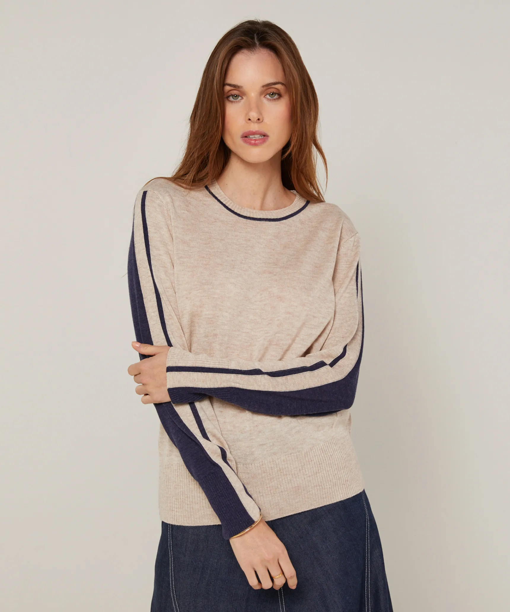 Hot Rodier Pull col rond bicolore beige